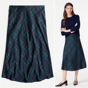 J. Crew Dark Blue and Teal Patterned Midi Skirt